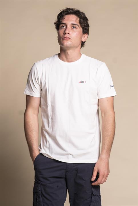 T-SHIRT EMBROIDERY S/S FISHRED COTTON F/D  WHITE