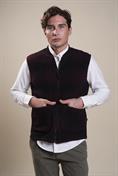 GILET 2 PKT ZIP MIXED WOOL BORDEAUX CHECK