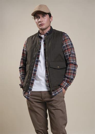 GILET 2 PKT FLAP ZIP WAXED OLIVE