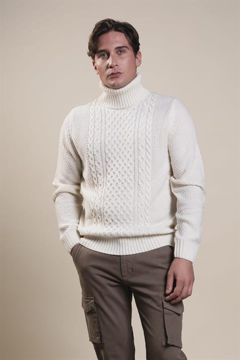 TURTLENECK CABLE/HONEYCOMB MIXED WOOL  OFF WHITE