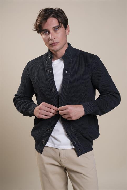 CARDIGAN BTN 100% COTTON STONE WASHED NAVY