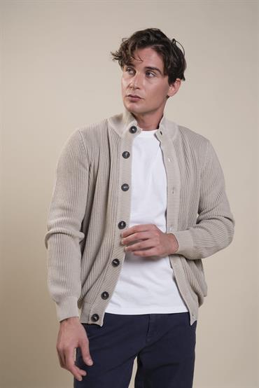 CARDIGAN BTN 100% COTTON STONE WASHED ECRU