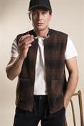 GILET 2 PKT ZIP MIXED WOOL BROWN CHECK