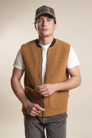 GILET 2 PKT ZIP MIXED WOOL DK.OCRA