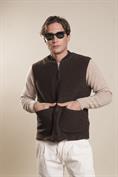 GILET 2 PKT ZIP MIXED WOOL BROWN