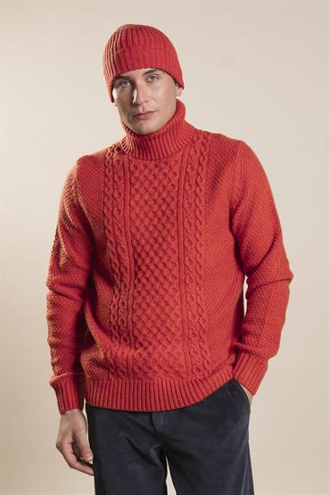 TURTLENECK CABLE/HONEYCOMB MIXED WOOL  ORANGE