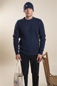 ROUND NECK CABLE LAMBSWOOL NAVY