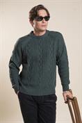 ROUND NECK CABLE RAGLAN MIXED WOOL DK.GREEN