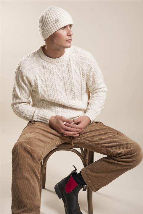 ROUND NECK CABLE RAGLAN MIXED WOOL OFF WHITE