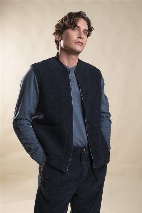 GILET 2 PKT ZIP MIXED WOOL NAVY