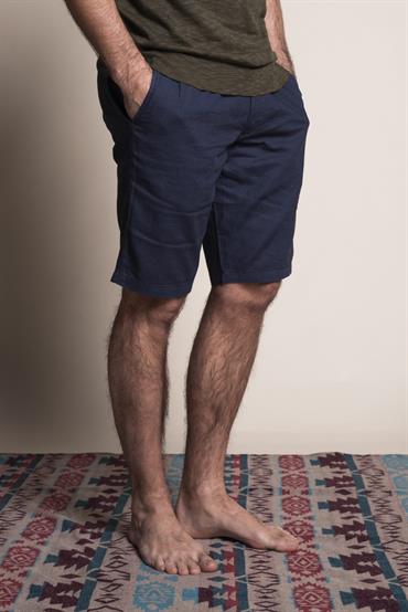 CHINO SHORT COMF. ELASTIC MIX LINEN G/D NAVY