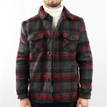 OVER SHIRT BOILED WOOL BLACK CHECK