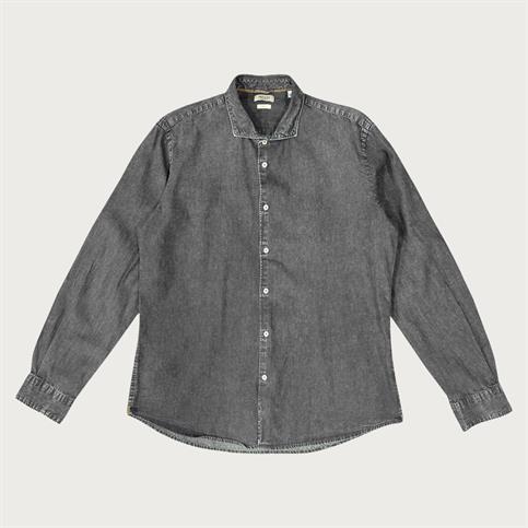 FRENCH COLLAR L/S MARBLED DENIM BLACK