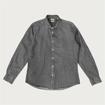 FRENCH COLLAR L/S MARBLED DENIM BLACK