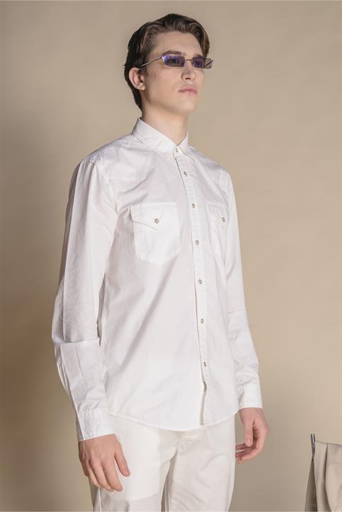 WESTERN SHIRT L/S REGULAR TWILL F/D OFF WHITE