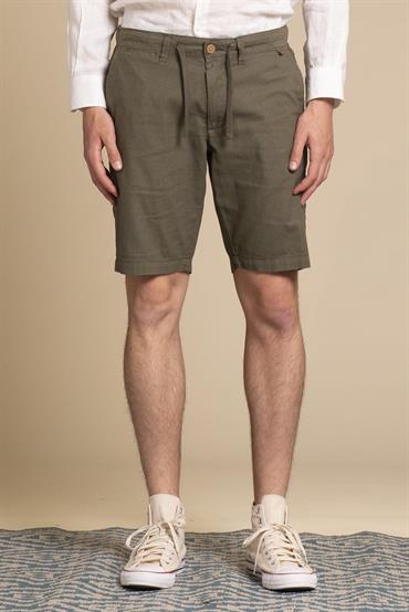 CHINO SHORT COMF.MIXED LINEN G/D ARMY GREEN
