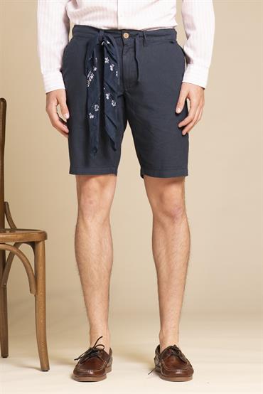 CHINO SHORT COMF.MIXED LINEN G/D NAVY