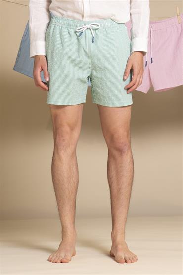 SWIMMING TRUNKS SEERSUCKER GREEN STRIPE