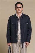 4 PKT JACKET MIXED LINEN F/D NAVY