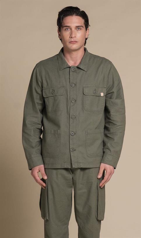 4 PKT JACKET MIXED LINEN F/D MIL.GREEN