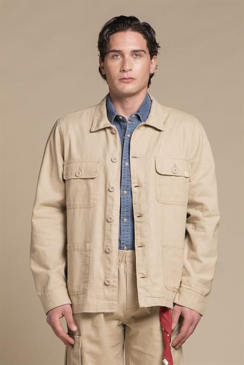 4 PKT JACKET MIXED LINEN F/D DESERT