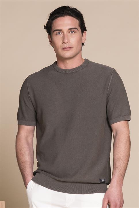 SWEATER ROUND NECK S/S CTN RICE STITCH ACID WASH MIL.GRE