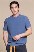 SWEATER ROUND NECK S/S CTN RICE STITCH ACID WASH INDACO
