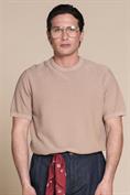 SWEATER ROUND NECK S/S CTN RICE STITCH ACID WASH BEIGE