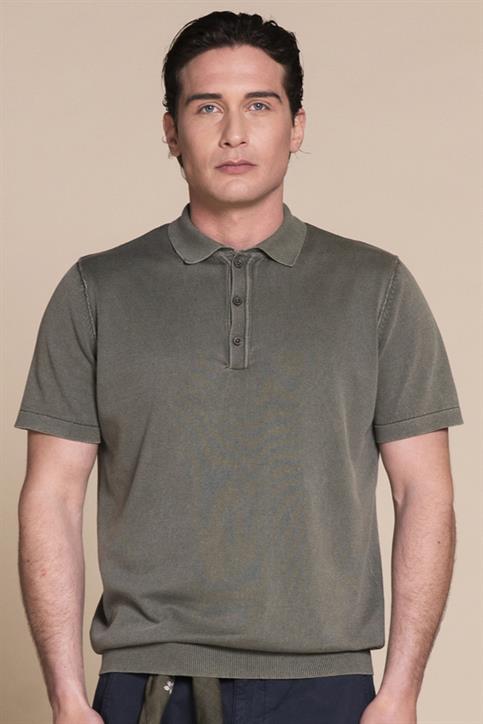 SWEATER POLO S/S COTTON ACID WASH SALVIA