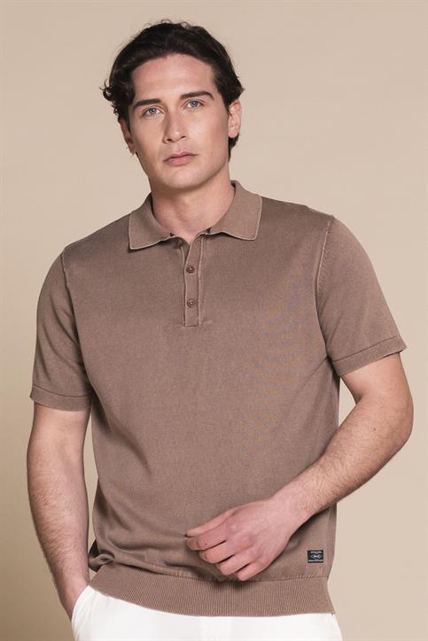 SWEATER POLO S/S COTTON ACID WASH MUD