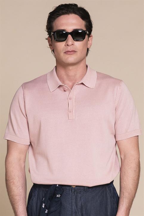 SWEATER POLO S/S COTTON ACID WASH PINK