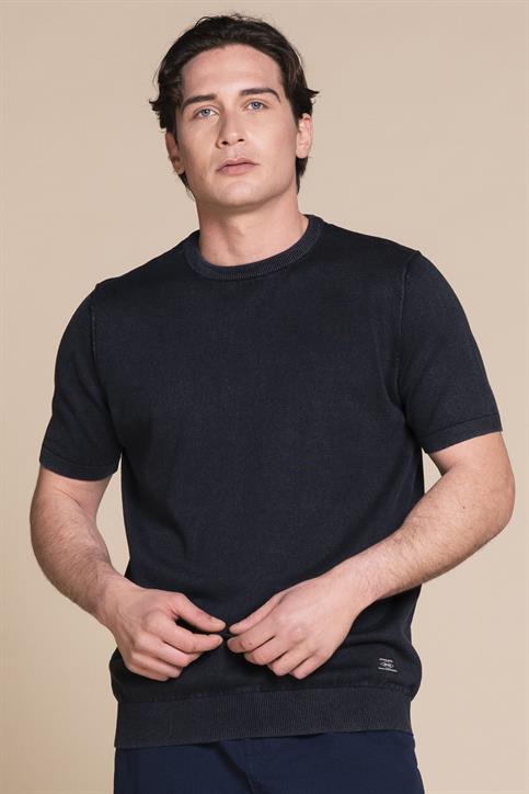 SWEATER ROUND NECK S/S COTTON ACID WASH NAVY
