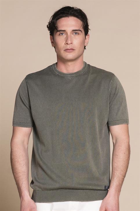 SWEATER ROUND NECK S/S COTTON ACID WASH SALVIA