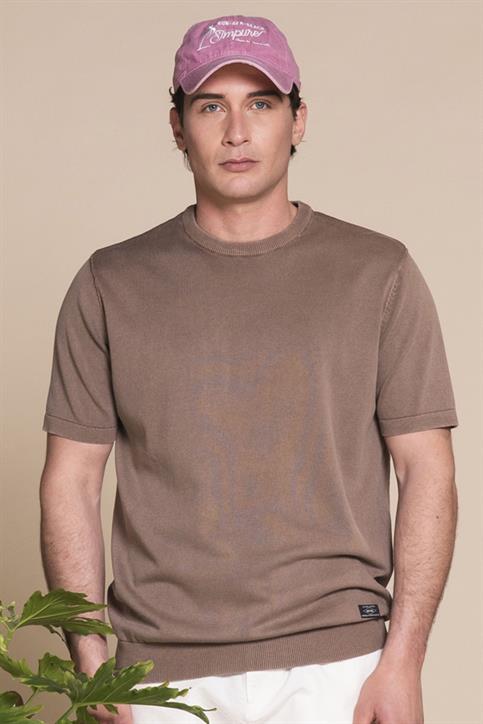 SWEATER ROUND NECK S/S COTTON ACID WASH MUD