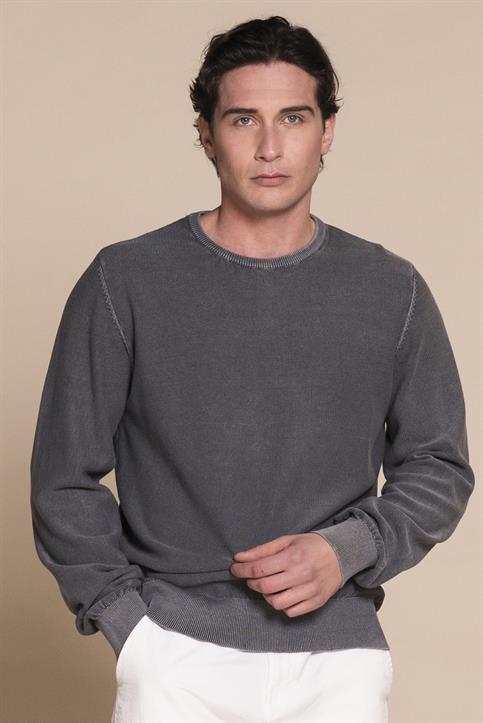 SWEATER ROUND NECK L/S CTN RICE STITCH ACID WASH C.ROCK