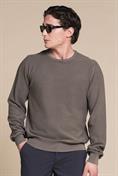 SWEATER ROUND NECK L/S CTN RICE STITCH ACID WASH MIL.GRE