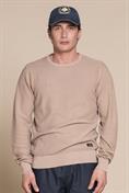 SWEATER ROUND NECK L/S CTN RICE STITCH ACID WASH BEIGE