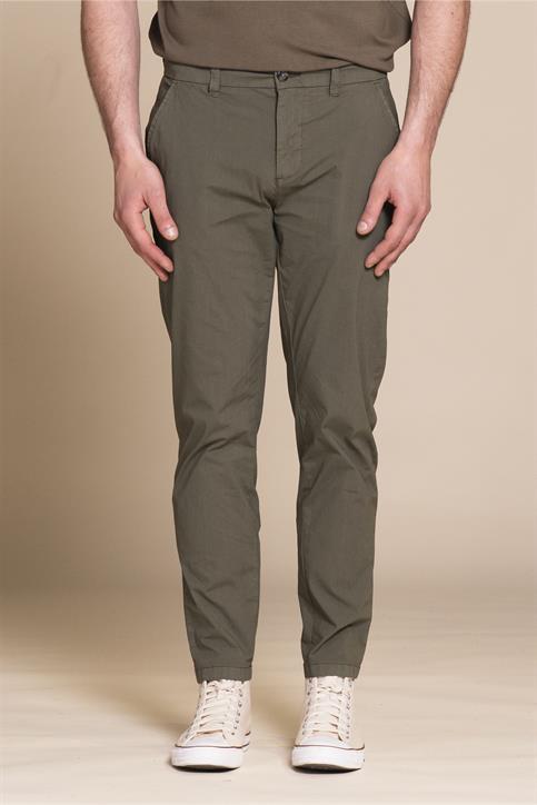 CHINO LONG SLIM POPELINE G/D MIL.GREEN