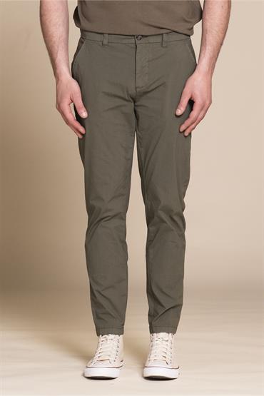 CHINO LONG SLIM POPELINE G/D MIL.GREEN