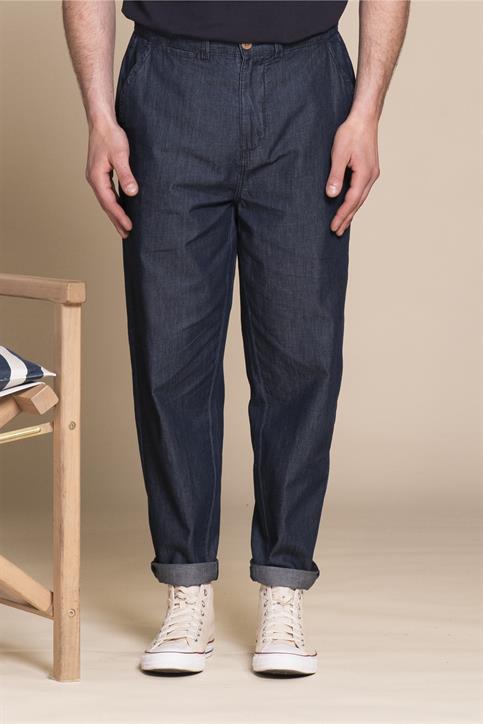 CHINO LONG COMF.CHAMBRAY G/W DK.BLUE