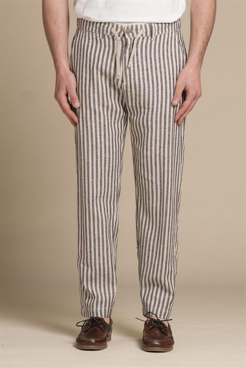 CHINO LONG COMF.MIXED LINEN Y/D NAVY STRIPE