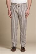 CHINO LONG COMF.MIXED LINEN Y/D NAVY STRIPE