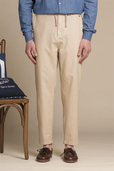 CHINO LONG COMF.MIXED LINEN G/D DESERT