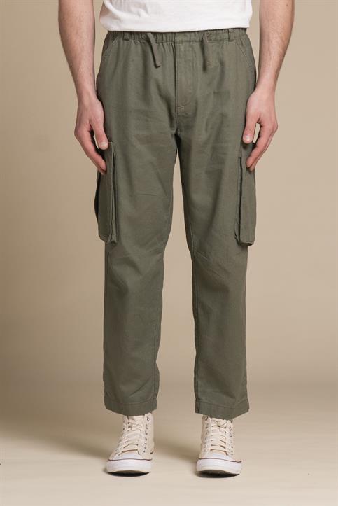 CARGO LONG COMF.MIXED LINEN F/D MIL.GREEN
