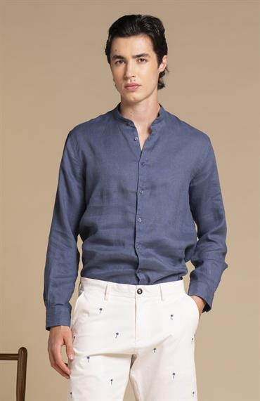COREANA COLLAR L/S SLIM 100% LINEN F/D E/W DENIM