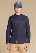COREANA COLLAR L/S SLIM 100% LINEN F/D E/W NAVY