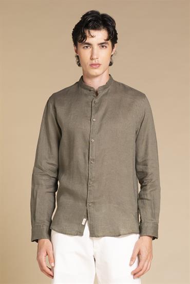 COREANA COLLAR L/S SLIM 100% LINEN F/D E/W MIL.GREEN