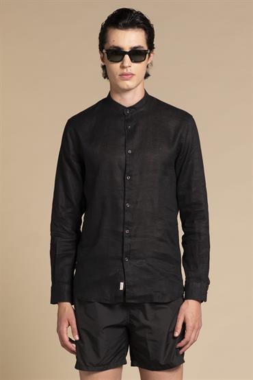 COREANA COLLAR L/S SLIM 100% LINEN F/D E/W BLACK
