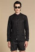 COREANA COLLAR L/S SLIM 100% LINEN F/D E/W BLACK