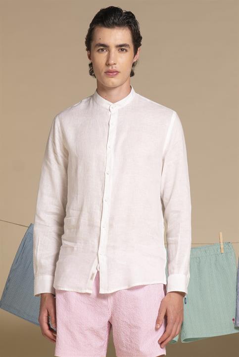 COREANA COLLAR L/S SLIM 100% LINEN F/D E/W WHITE